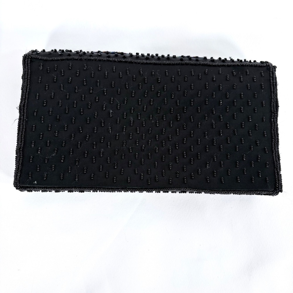 Carolyne Barton Beaded Clutch Black Iridescent Gold Paisley Evening Bag - Picture 2 of 10